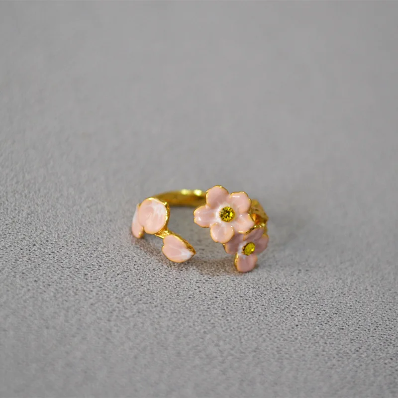 Японски пасторальный стил, на пролетта и лятото новата розова глазура, емайл, черешов цвят, сладко отворено регулируем пръстен, пръстен на показалеца - 0