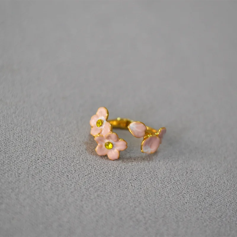 Японски пасторальный стил, на пролетта и лятото новата розова глазура, емайл, черешов цвят, сладко отворено регулируем пръстен, пръстен на показалеца - 1