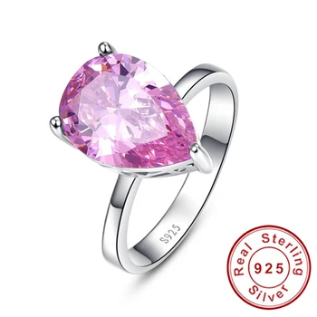 Модерен пръстен от масивно сребро 925 проба с розов мистичен топаз 8,55 карата cz, годежни пръстени Обещание за жени