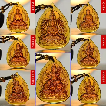 Шарм от жълт Лед Издълбани Китайски Амулет Буда Гуаньинь Будизма Щастлив Висулка Религия Пуловер Колие бижутата