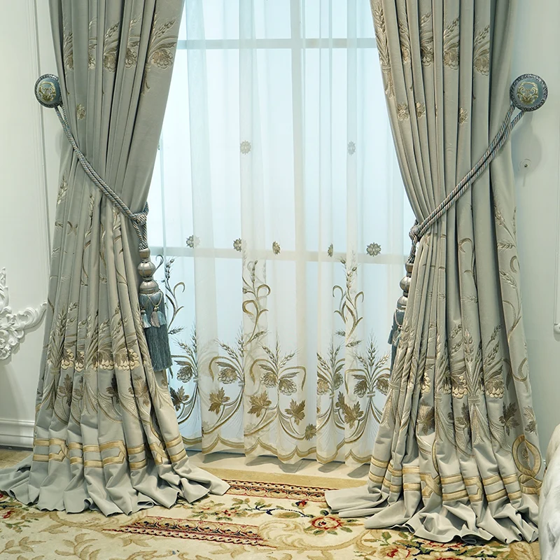 Висококачествени Сиво-сини бродирани байковые плътни завеси за хол, спалня, френски прозорци вили по поръчка - 1