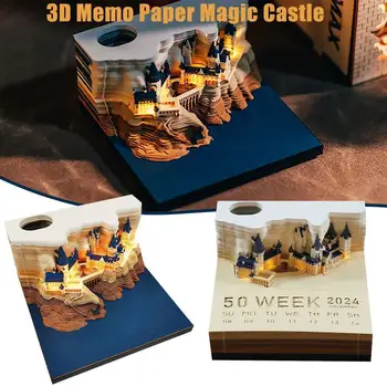 Магически Замък Омосирои 3D Бележник 2024 Календар с подсветка Дизайн Бележка Канцеларски Бележник За водене на Записки Подаръчни Аксесоари
