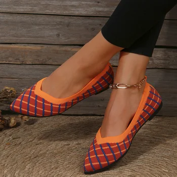 Нови дамски обувки на плоска подметка с голям размер 41/42/43 Модерен модел, нескользящая подметка с фин гърлото, Трикотажная Дишаща Удобни обувки за почивка