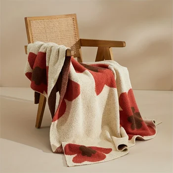 Вязаное одеяло с цветя модел в скандинавски стил, одеало за климатик, Топло, уютно Меко покривка за дивана-легло 120*150 см