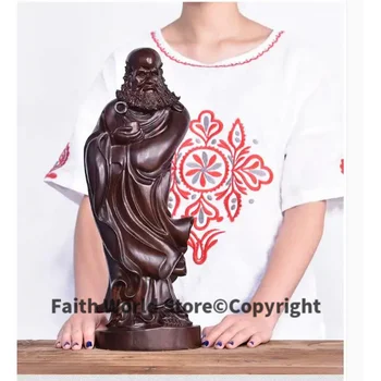 45 см Голяма, ХУБАВА КЪЩА, Духовна защита, Благослови семейството # Африканско черно дърво статуя на Буда Бодхидхармы, художествена дърворезба