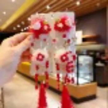 Аксесоари за коса Hanfu в китайски стил Детски фиби за коса Коледни празници фиби Аксесоарите за коса с бретон от червени цветя